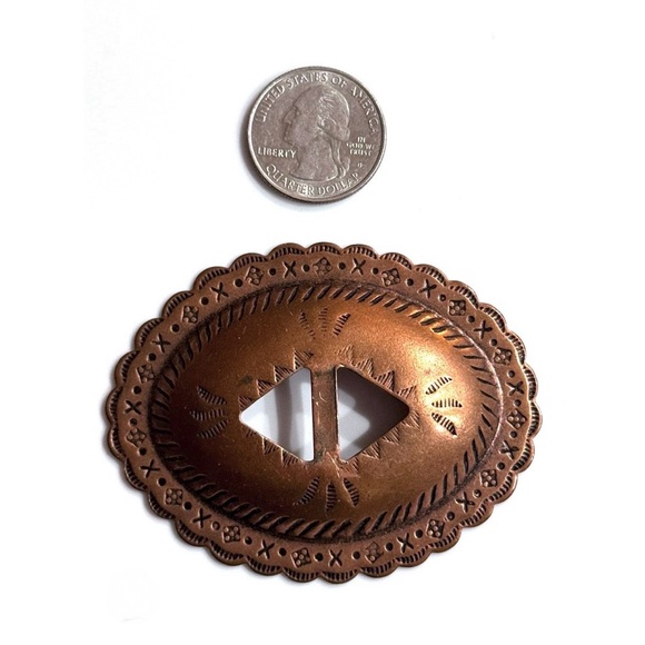 SALE Vintage 7 qty Navajo Hand Stamped Copper Belt Conchos - Picture 3 of 8